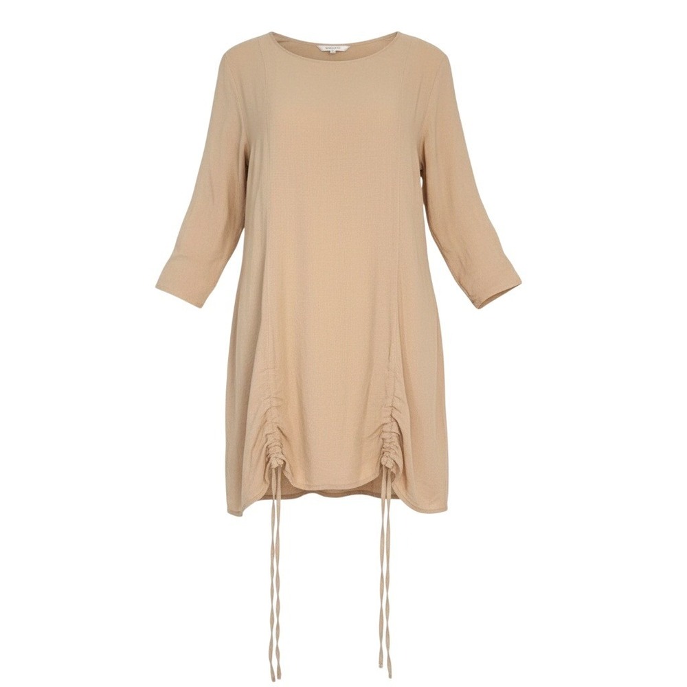 Kleen Peach Lagenlook Dress Linen‎ Rayon Blend Midi Medium Drawstring Cinch